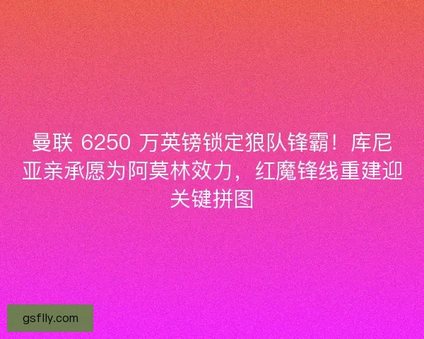 曼联 6250 万英镑锁定狼队锋霸！库尼亚亲承愿为阿莫林效力，红魔锋线重建迎关键拼图