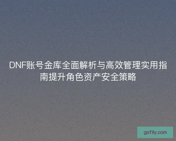 DNF账号金库全面解析与高效管理实用指南提升角色资产安全策略